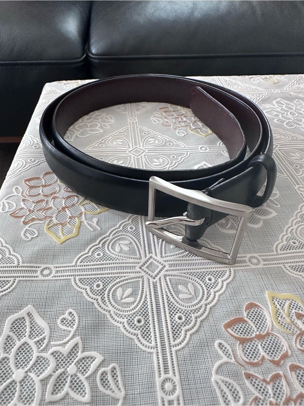 Coach Men's Black Leather Belt with Silver Buckle